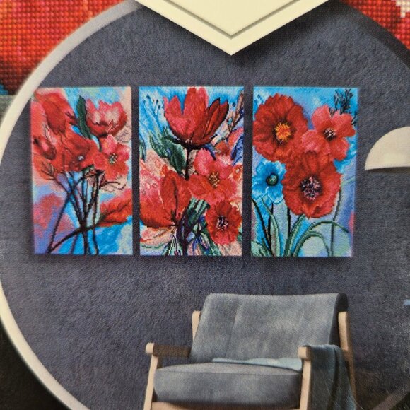 Diamond Dotz "Poppies" Triptych 3 Canvas Series Each Canvas is 11" x 14" New - Picture 2 of 12